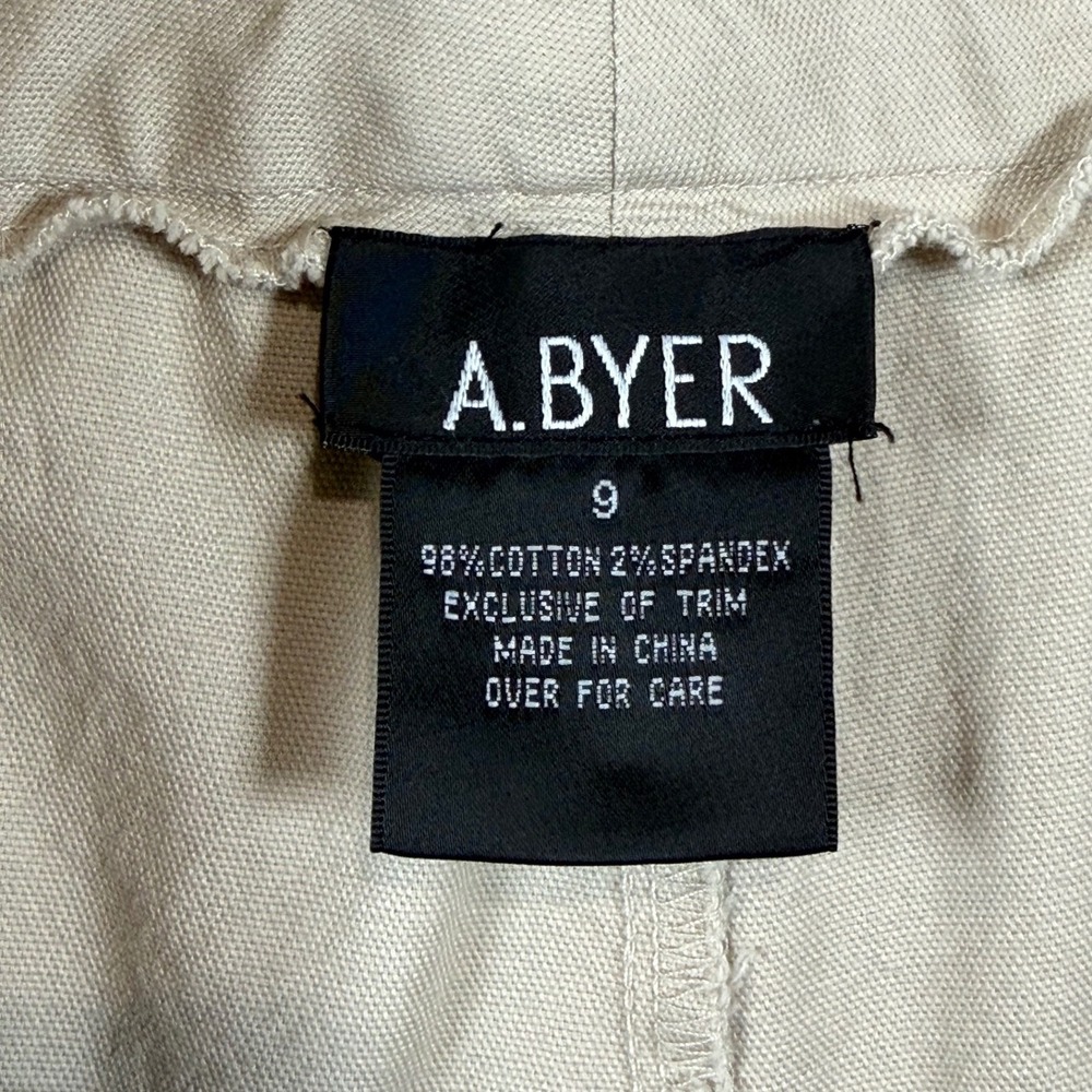 A.Byer Khaki Tan Wide Leg Trousers Size 9 High Rise Cotton Stretch Pants - Picture 8 of 10